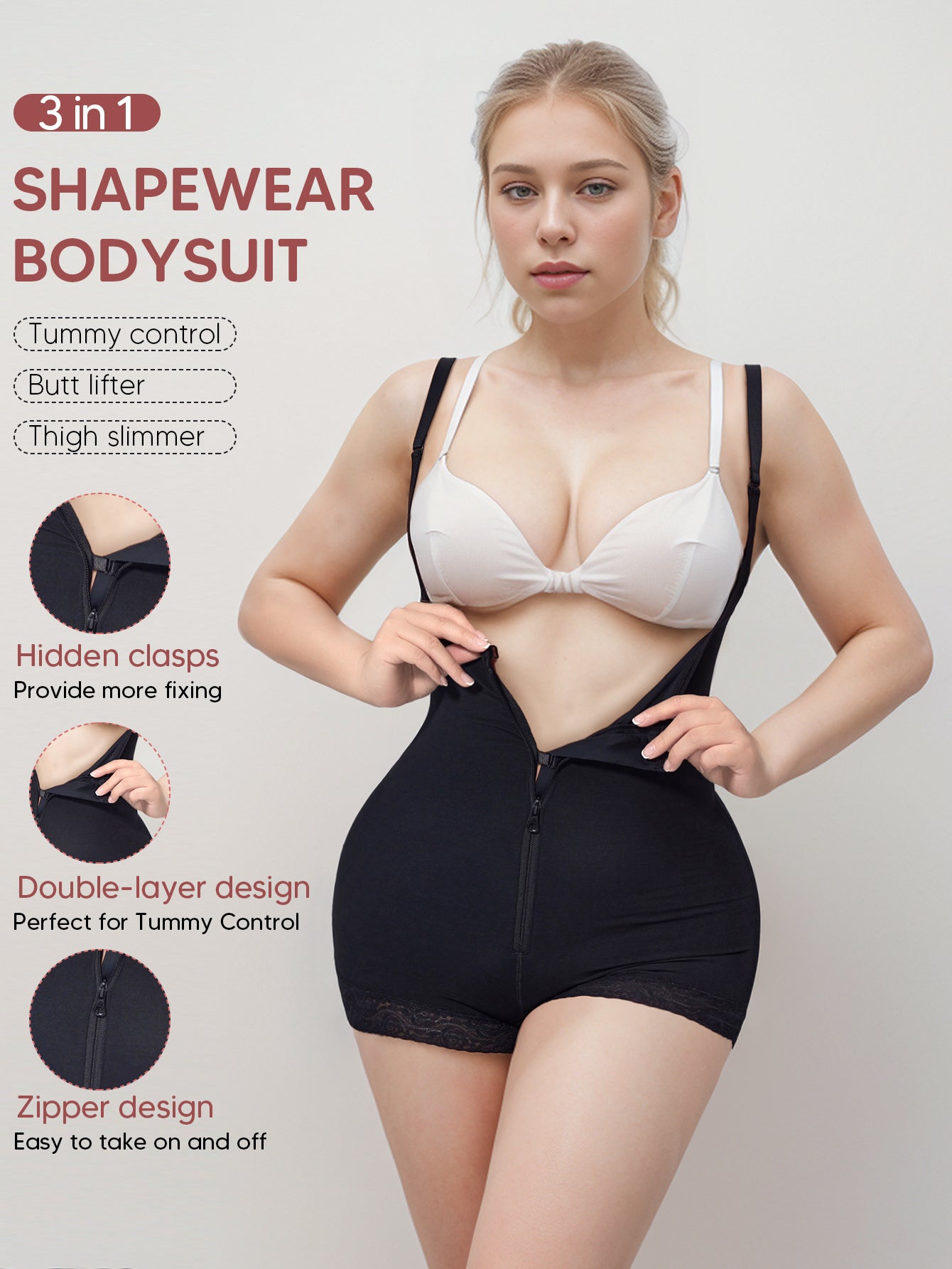 Women Tummy Control Faja Colombiana Open Bust Bodysuit shorts with Zipper Crotch