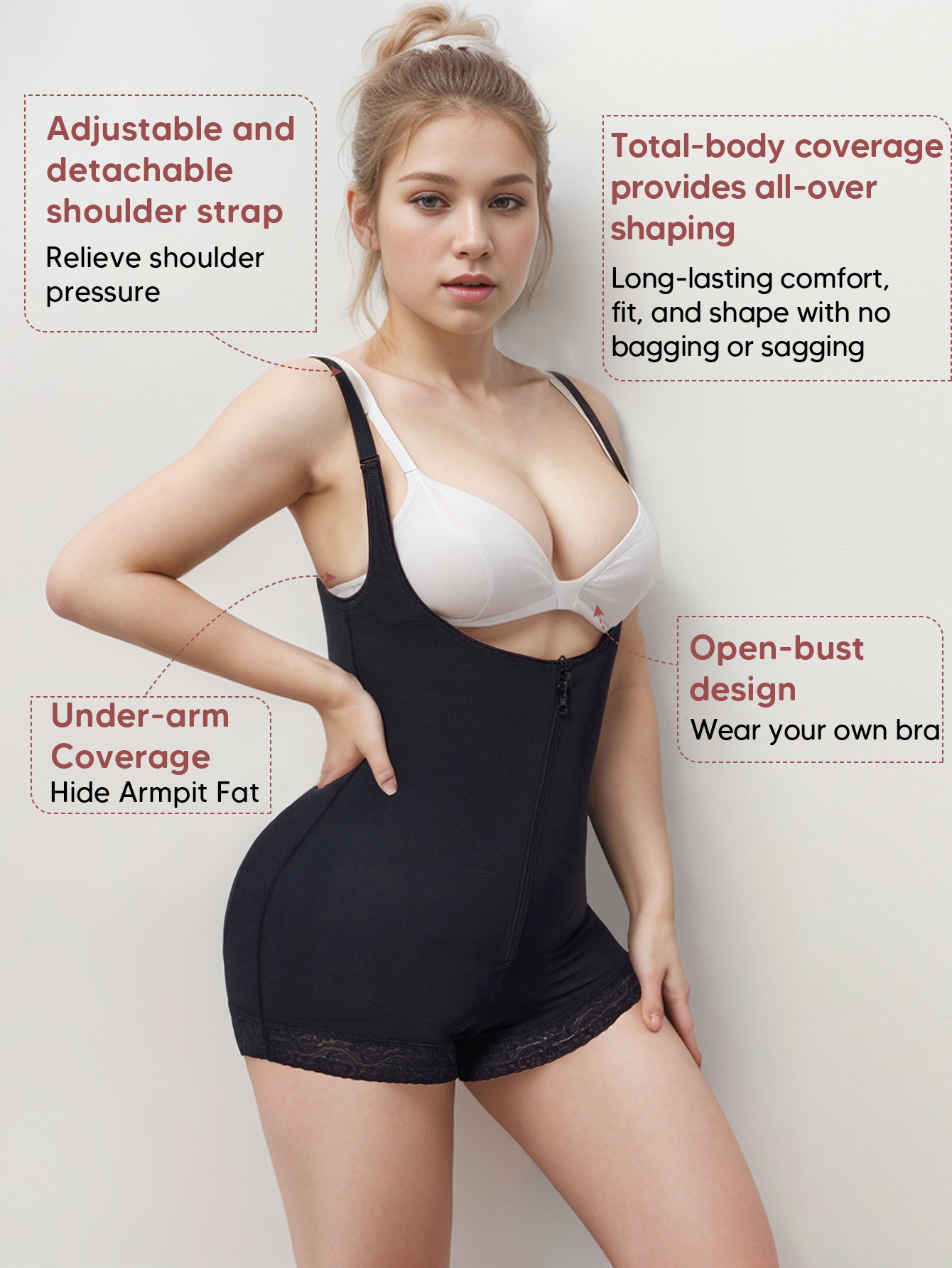 Women Tummy Control Faja Colombiana Open Bust Bodysuit shorts with Zipper Crotch