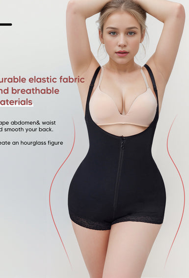 Women Tummy Control Faja Colombiana Open Bust Bodysuit shorts with Zipper Crotch