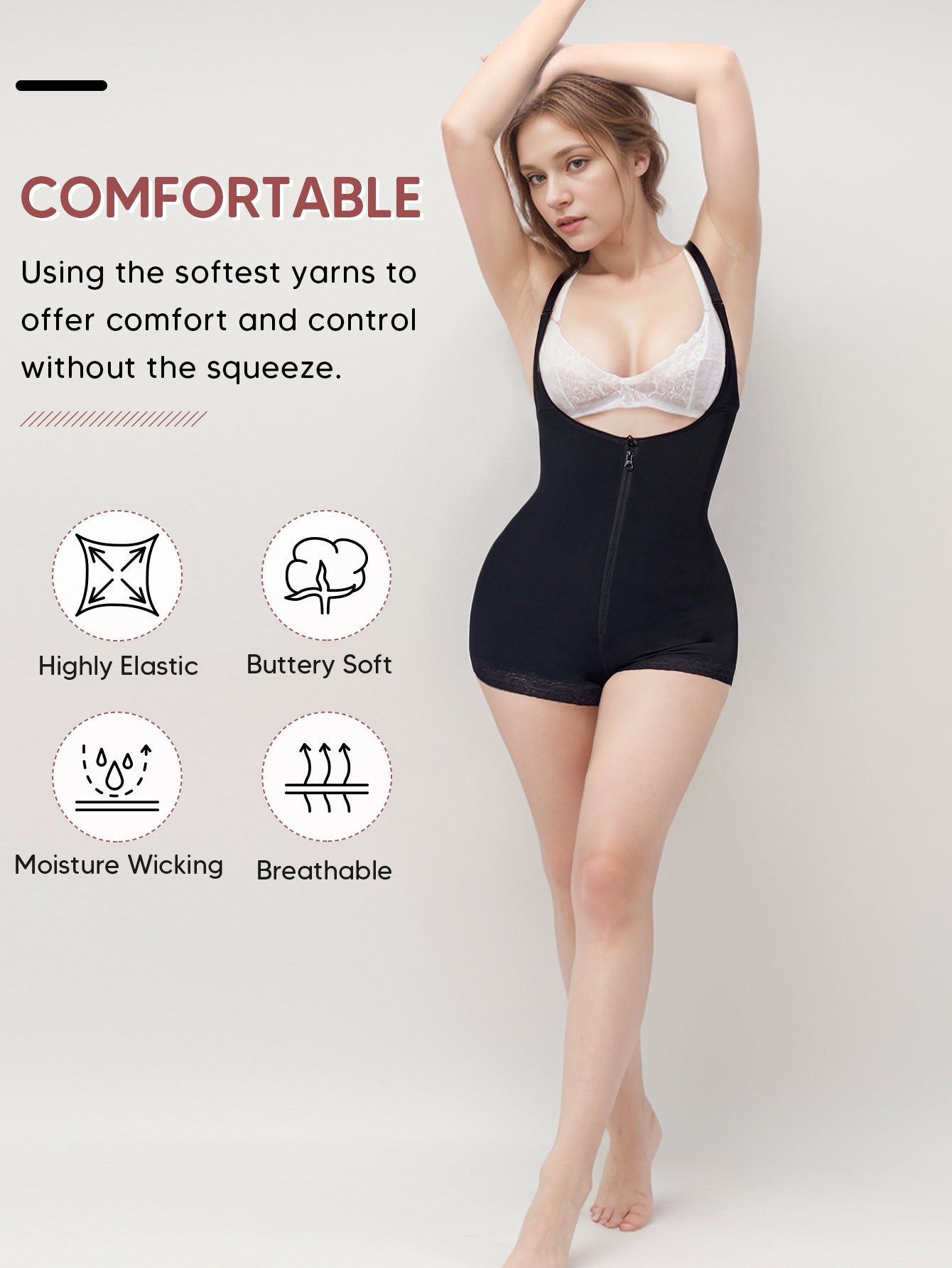Women Tummy Control Faja Colombiana Open Bust Bodysuit shorts with Zipper Crotch