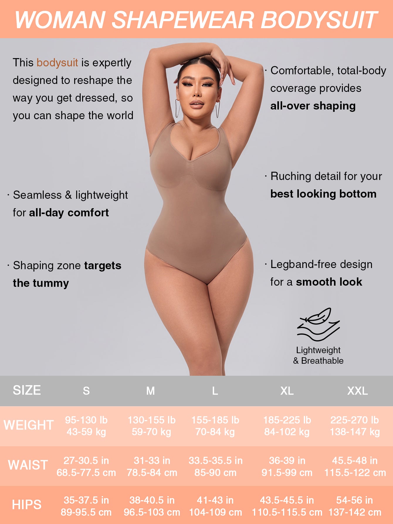Shapewear Bodysuit for Women Tummy Control V-Neck Tank Top Thong Body Shaper