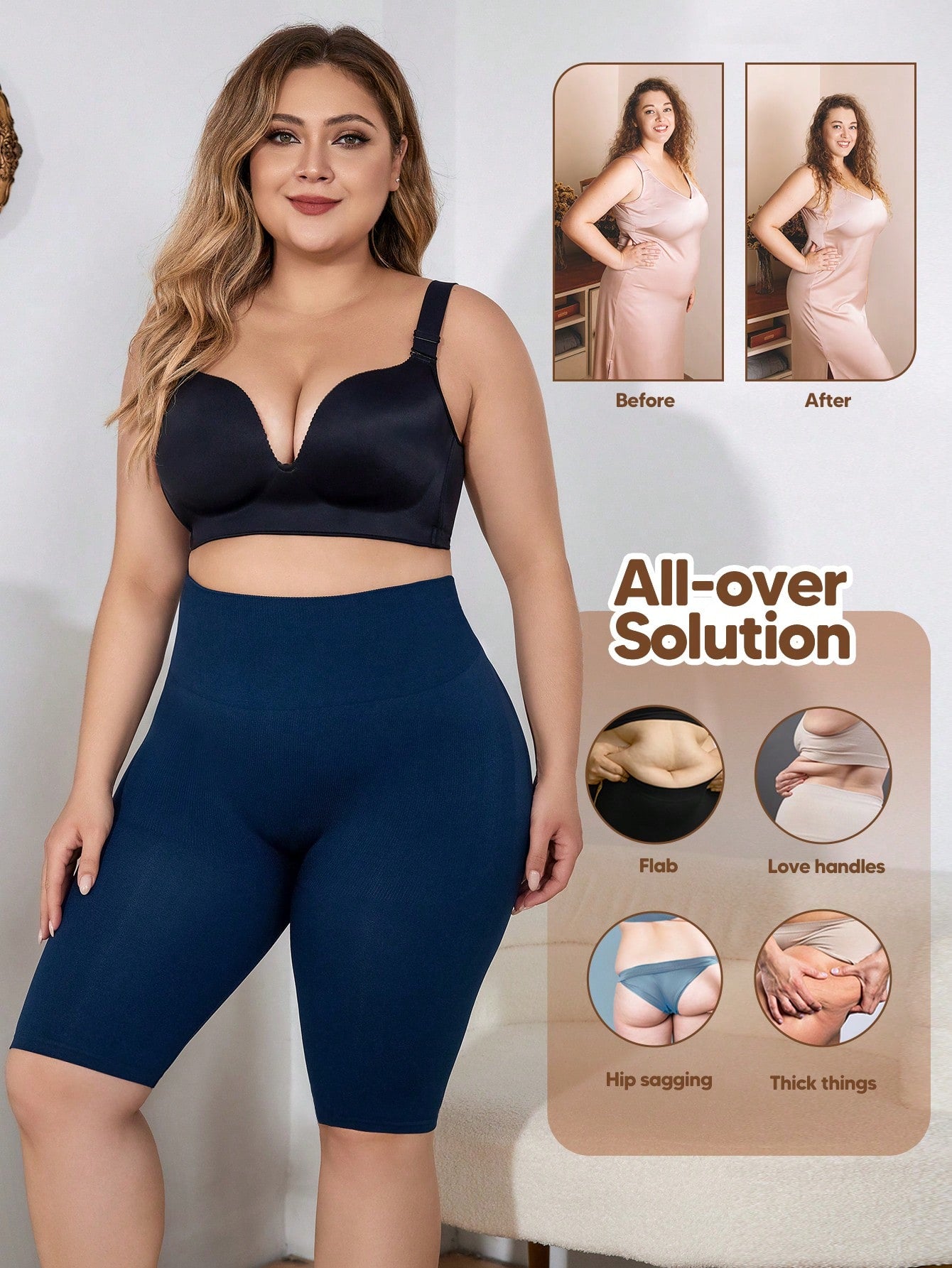 Tummy control 3 in 1 Seamless Mid-Thigh Shapewear Shorts For Plus Size