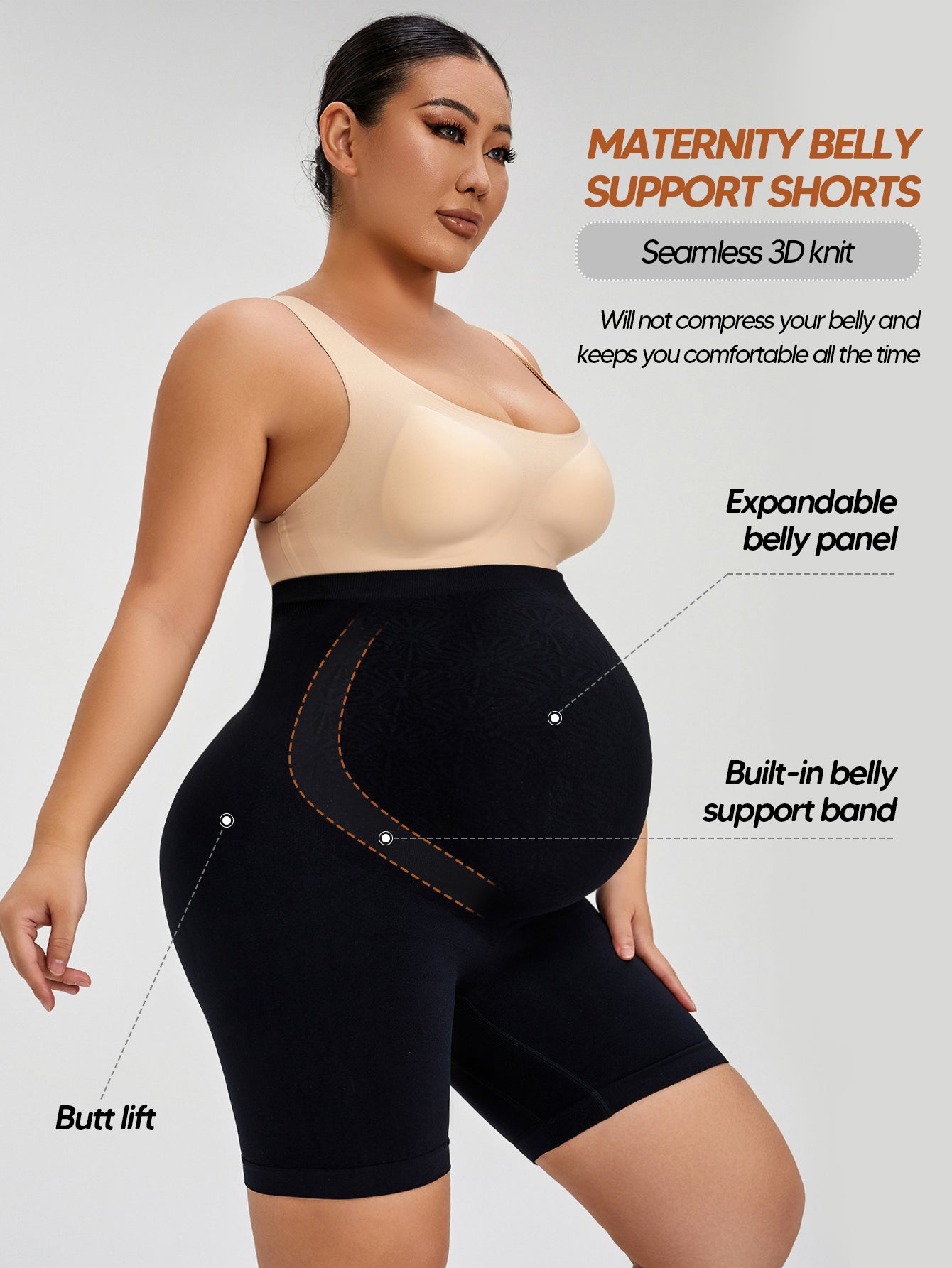 Seamless Maternity Shapewear Shorts, High Waist Belly Support Underwear