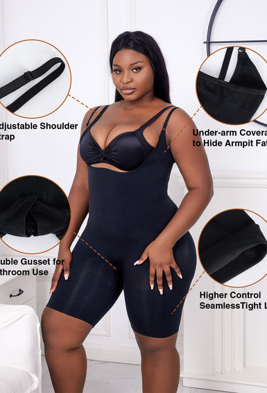 Open Bust Thigh Slimming Bodysuit Shaper  Plus Size Shapewear For Women
