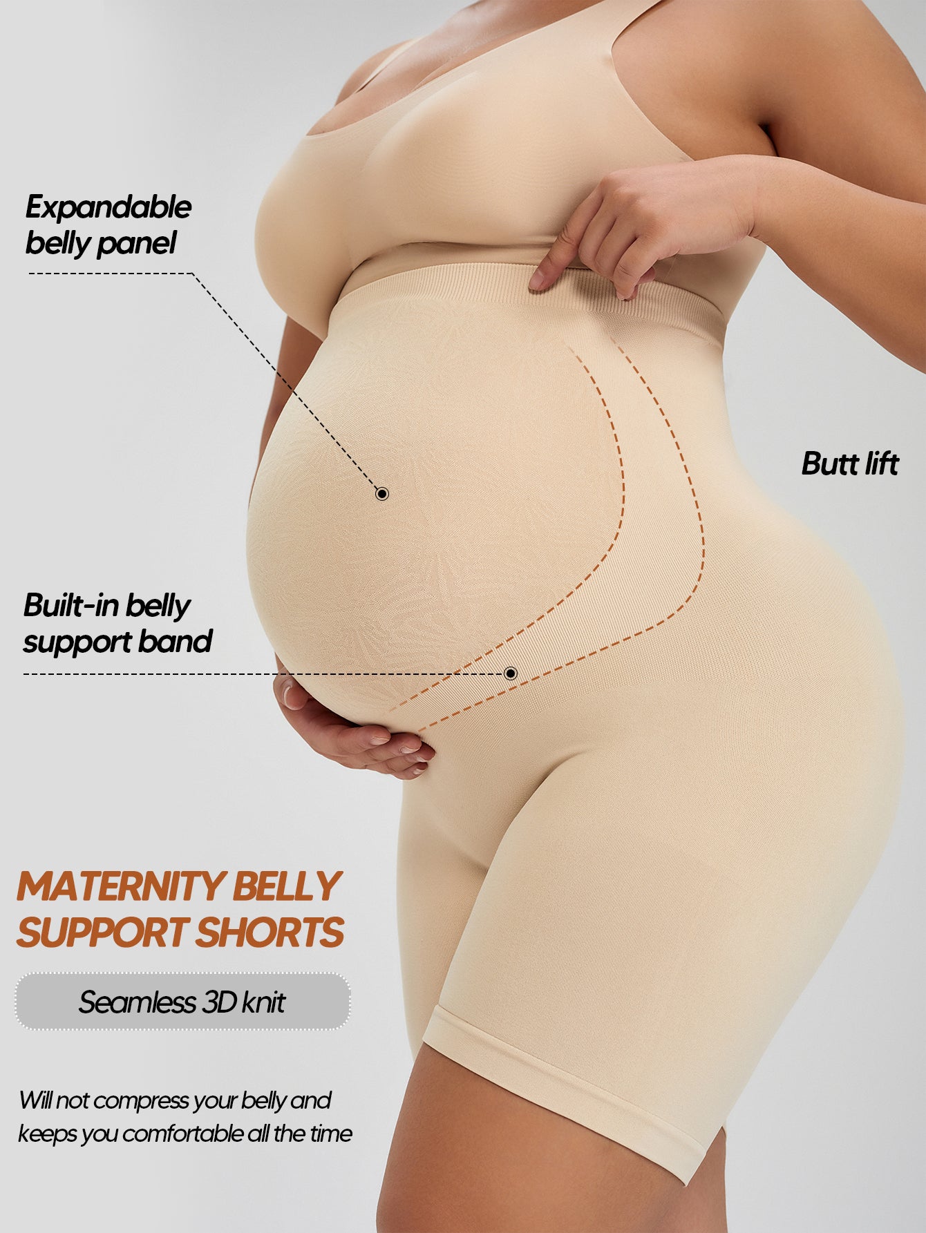 Seamless Maternity Shapewear Shorts, High Waist Belly Support Underwear