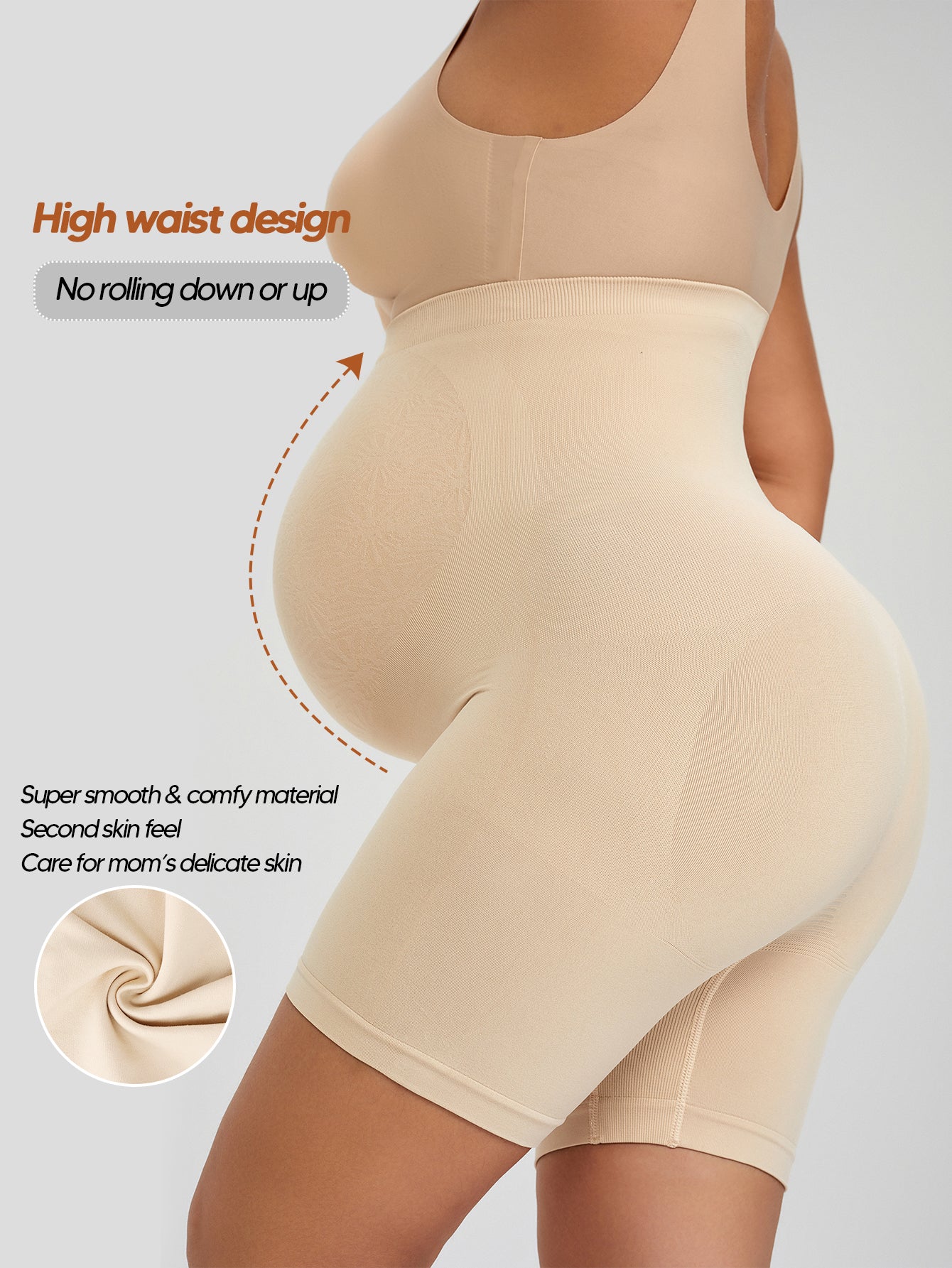 Seamless Maternity Shapewear Shorts, High Waist Belly Support Underwear