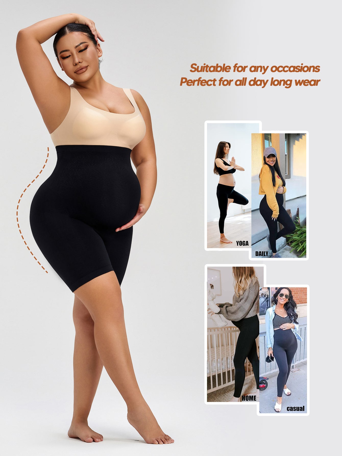 Seamless Maternity Shapewear Shorts, High Waist Belly Support Underwear