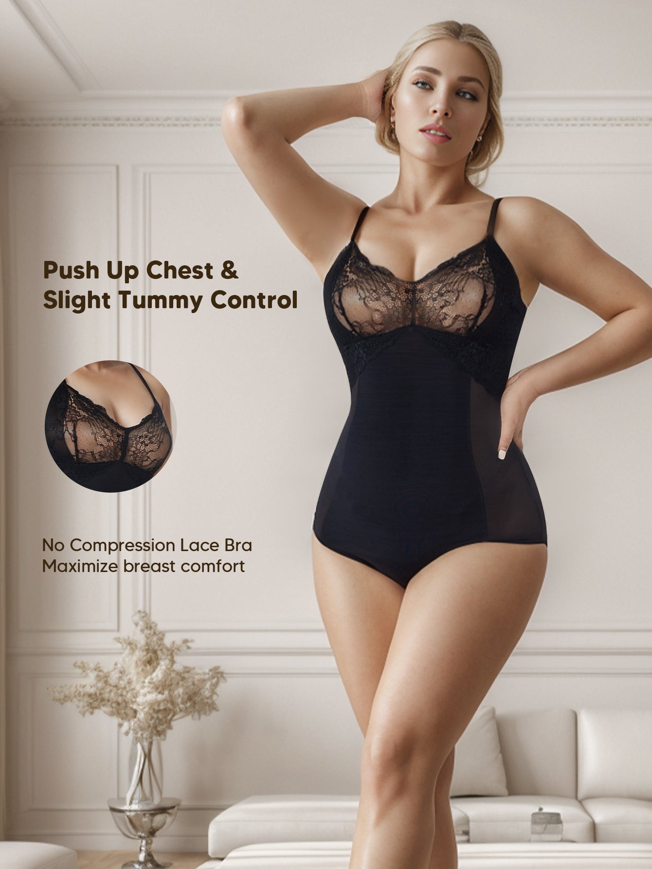 Lace Bodysuit for Women Tummy Control Shapewear One Piece Body Shaper Thongs