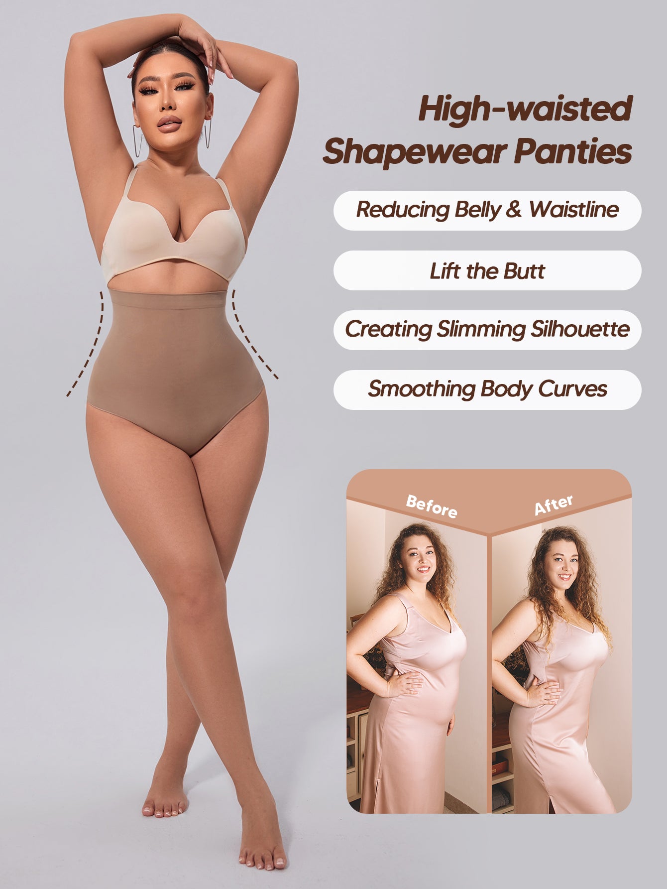Seamless Thong Shapewear for Tummy Control High Waisted Shaping Thong Underwear