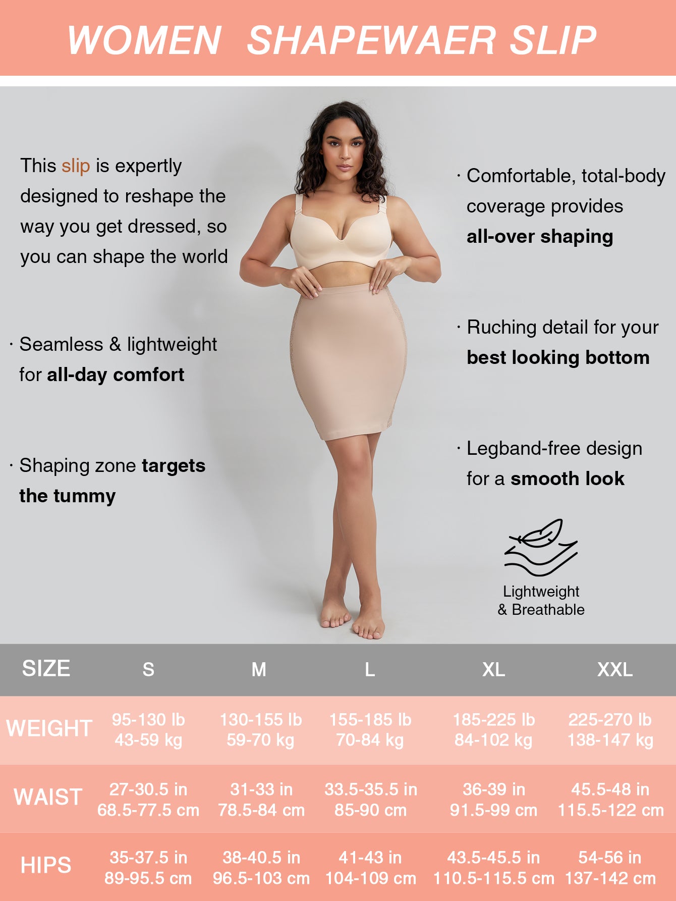 Shapewear Skirt Slip for Under Dresses Lace Half Slip Tummy Control Body Shaper