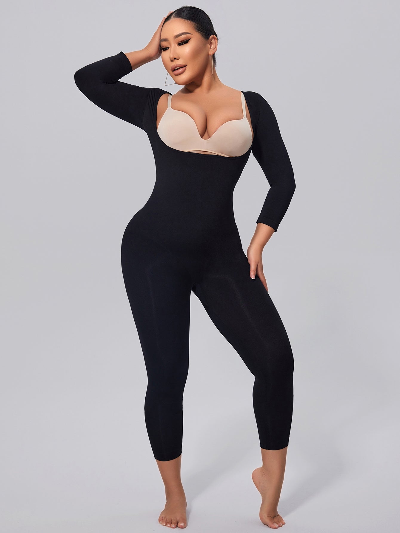 Full Body Shaper Long Sleeve Catsuit Shapewear Open Bust Shaping Legging