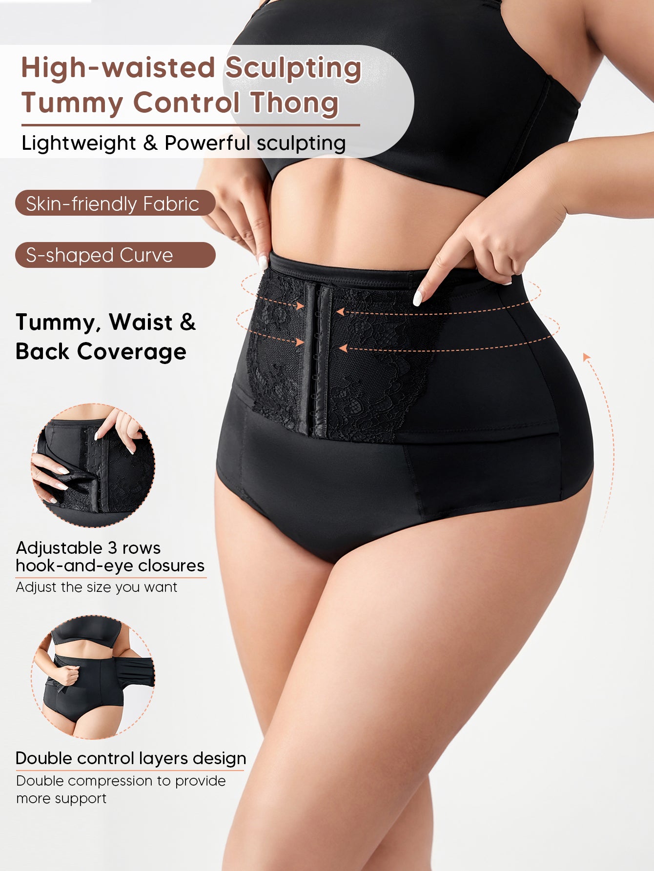 High Waisted Double Tummy Control Shapewear Waist Trainer Thong Underwear