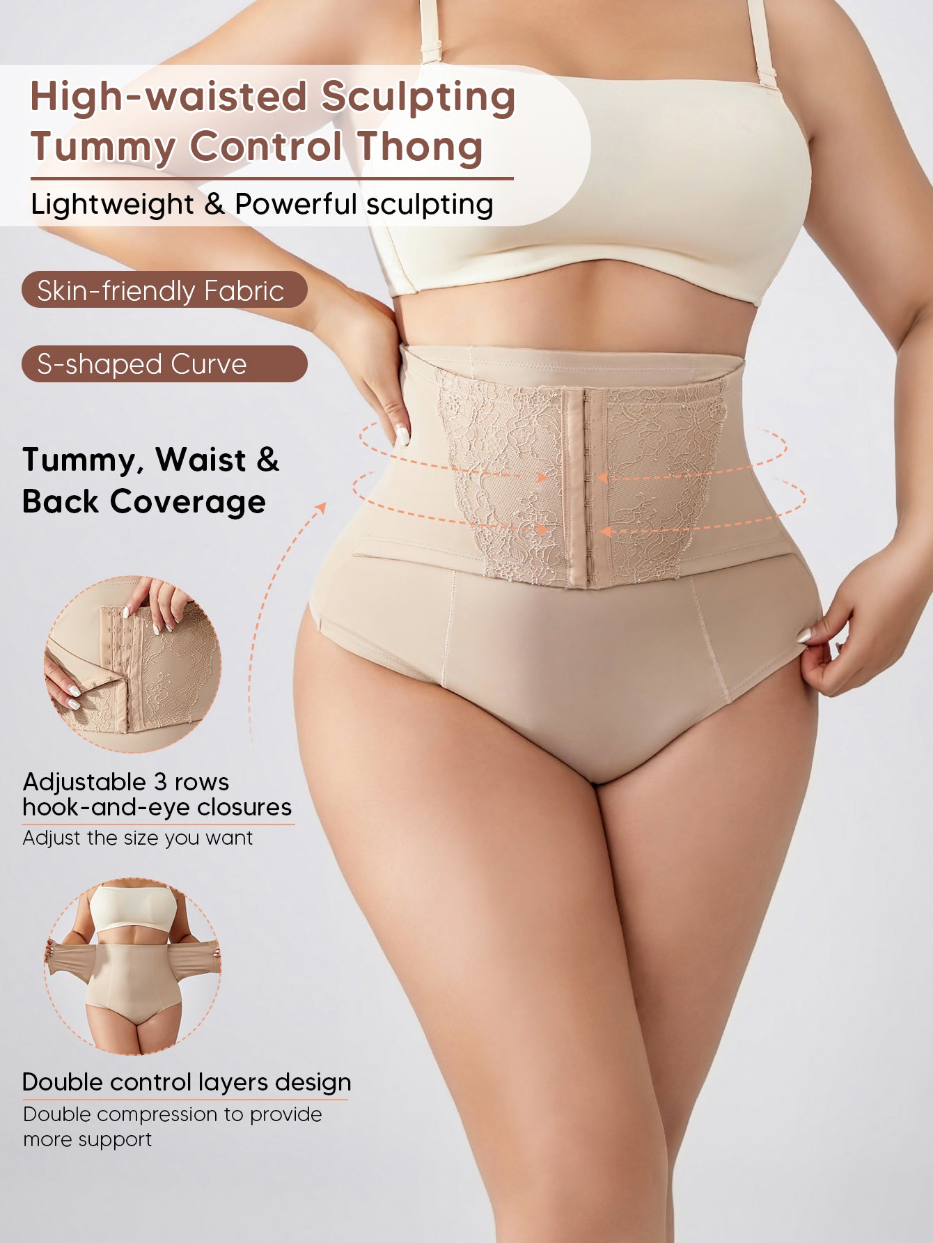 High Waisted Double Tummy Control Shapewear Waist Trainer Thong Underwear