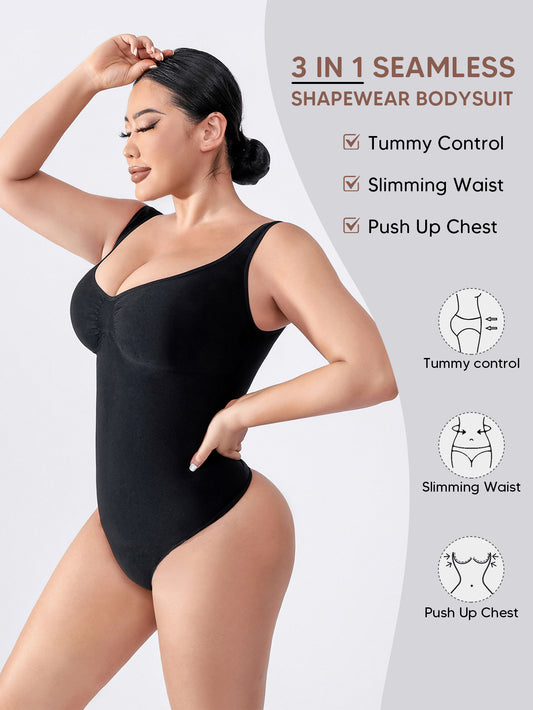 Shapewear Bodysuit for Women Tummy Control V-Neck Tank Top Thong Body Shaper