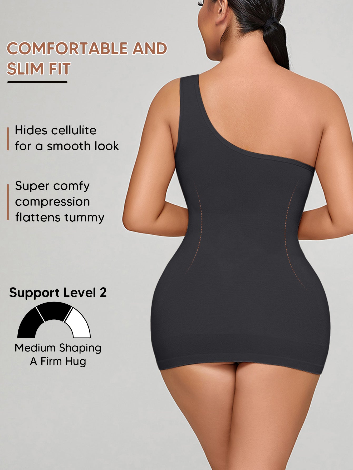 Sleeveless Shapewear Top One Shoulder Dress Slip Body Shaper Bodycon Mini Dresses