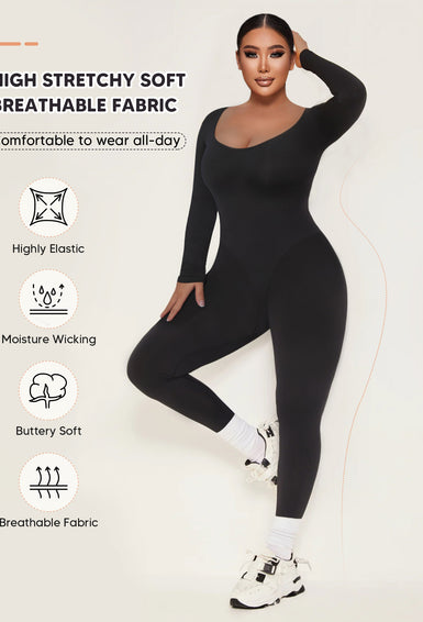 Seamless Long Sleeve Jumpsuit Tummy Control Yoga Rompers Gym One Piece Unitard