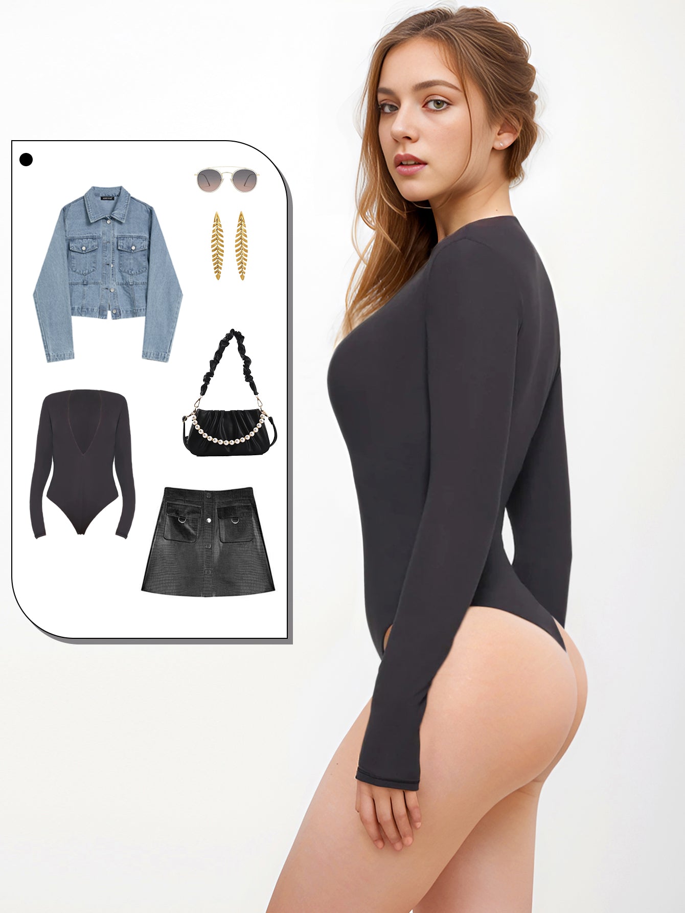 Deep V-Neck Long Sleeve Top Sexy Low Cut Thong Bodysuit Shirts