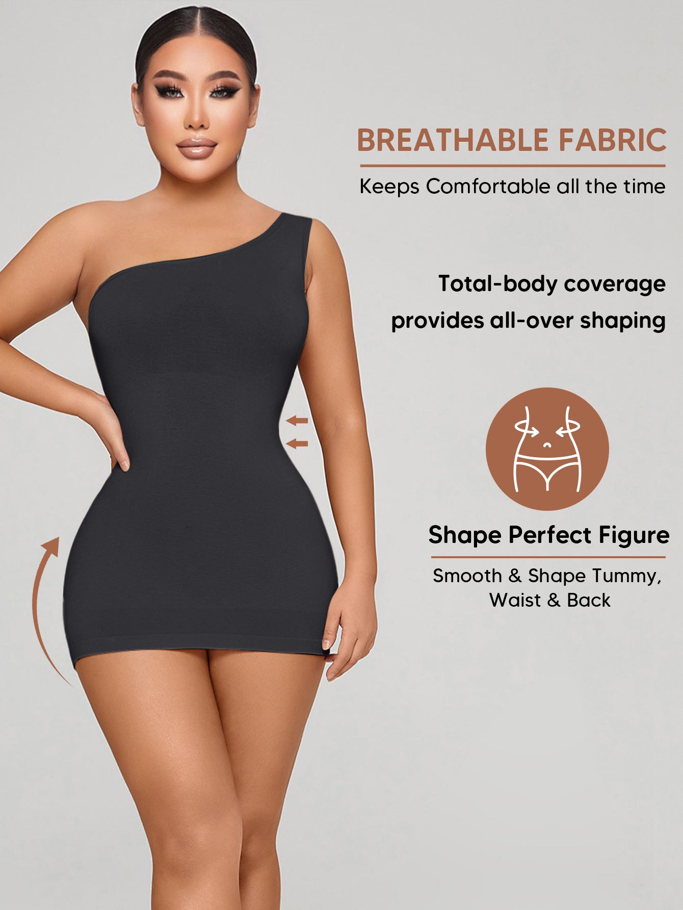 Sleeveless Shapewear Top One Shoulder Dress Slip Body Shaper Bodycon Mini Dresses