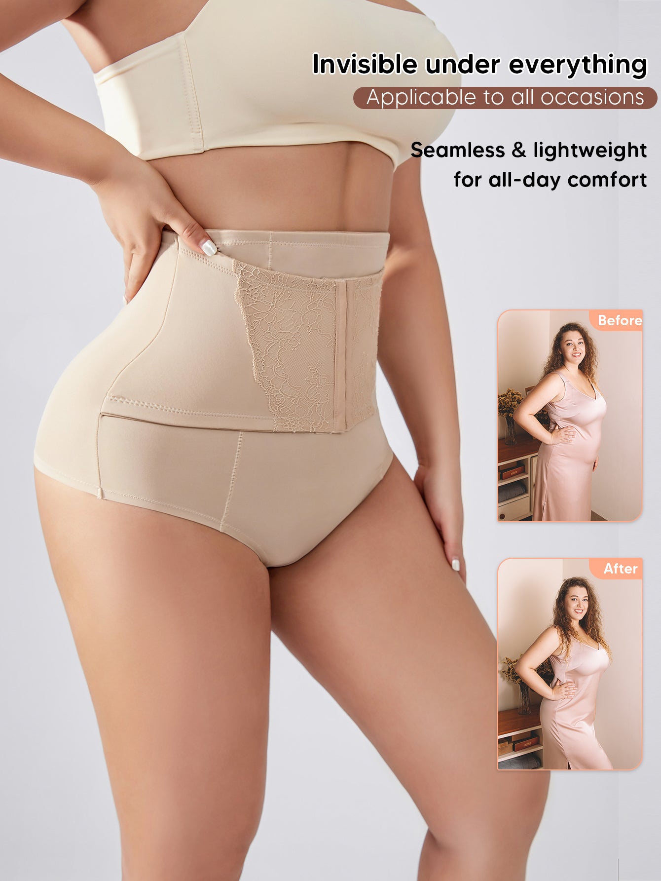 High Waisted Double Tummy Control Shapewear Waist Trainer Thong Underwear