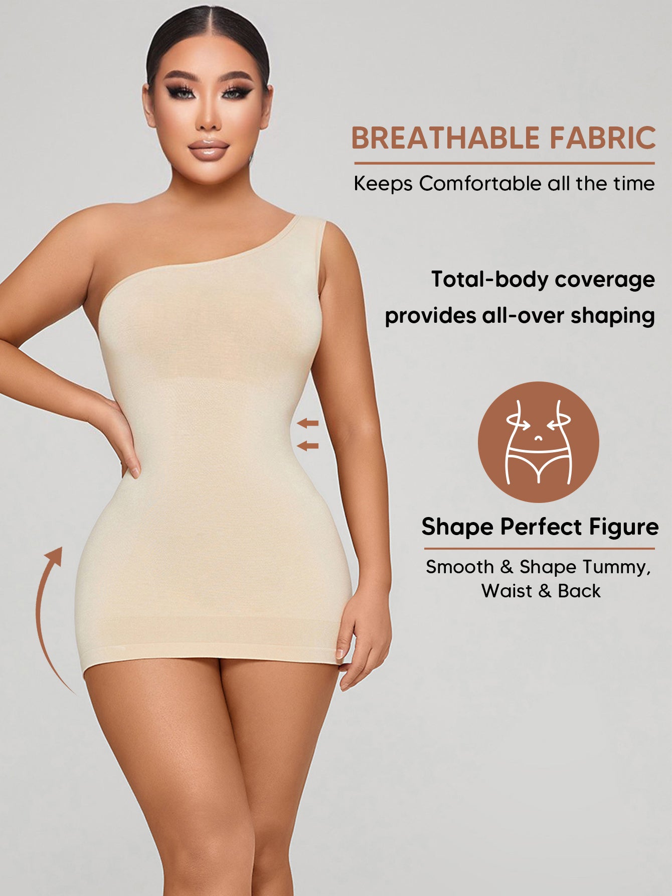 Sleeveless Shapewear Top One Shoulder Dress Slip Body Shaper Bodycon Mini Dresses