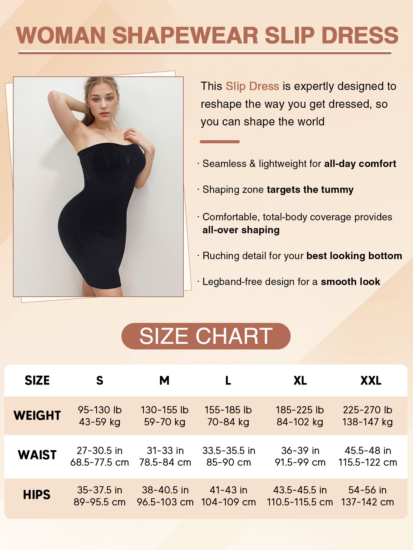 Strapless Shapewear Full Slip for Under Dresses Tummy Control Seamless Dress Slip