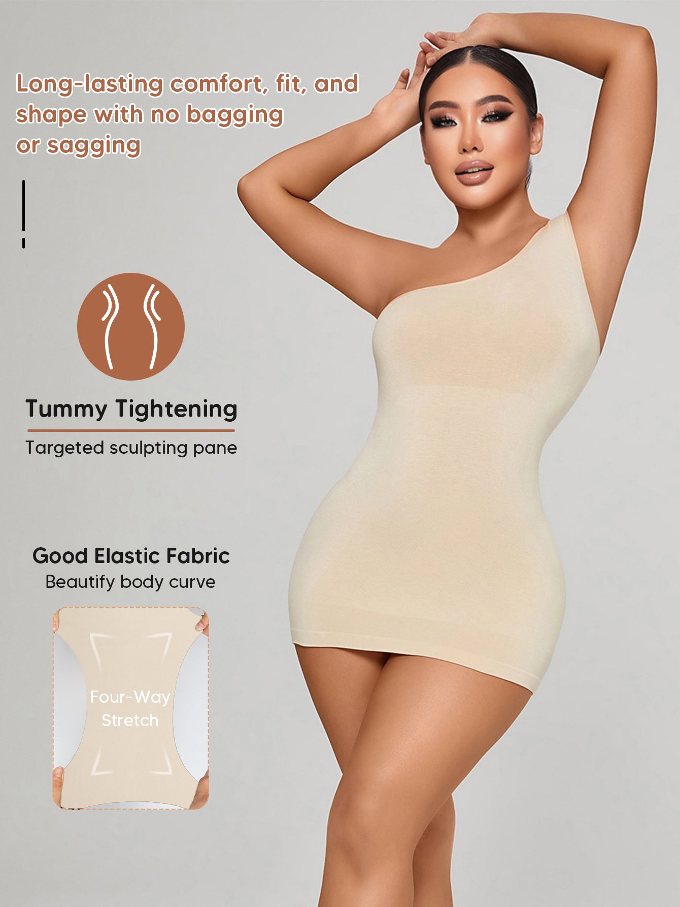 Sleeveless Shapewear Top One Shoulder Dress Slip Body Shaper Bodycon Mini Dresses