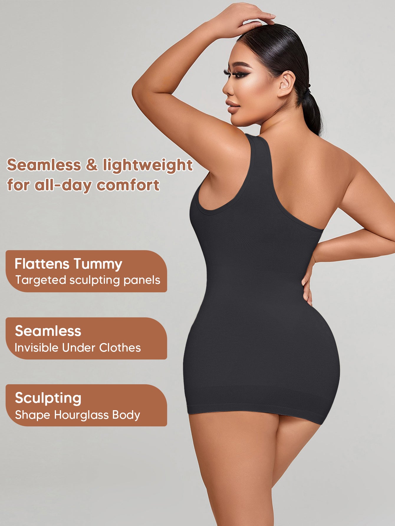 Sleeveless Shapewear Top One Shoulder Dress Slip Body Shaper Bodycon Mini Dresses