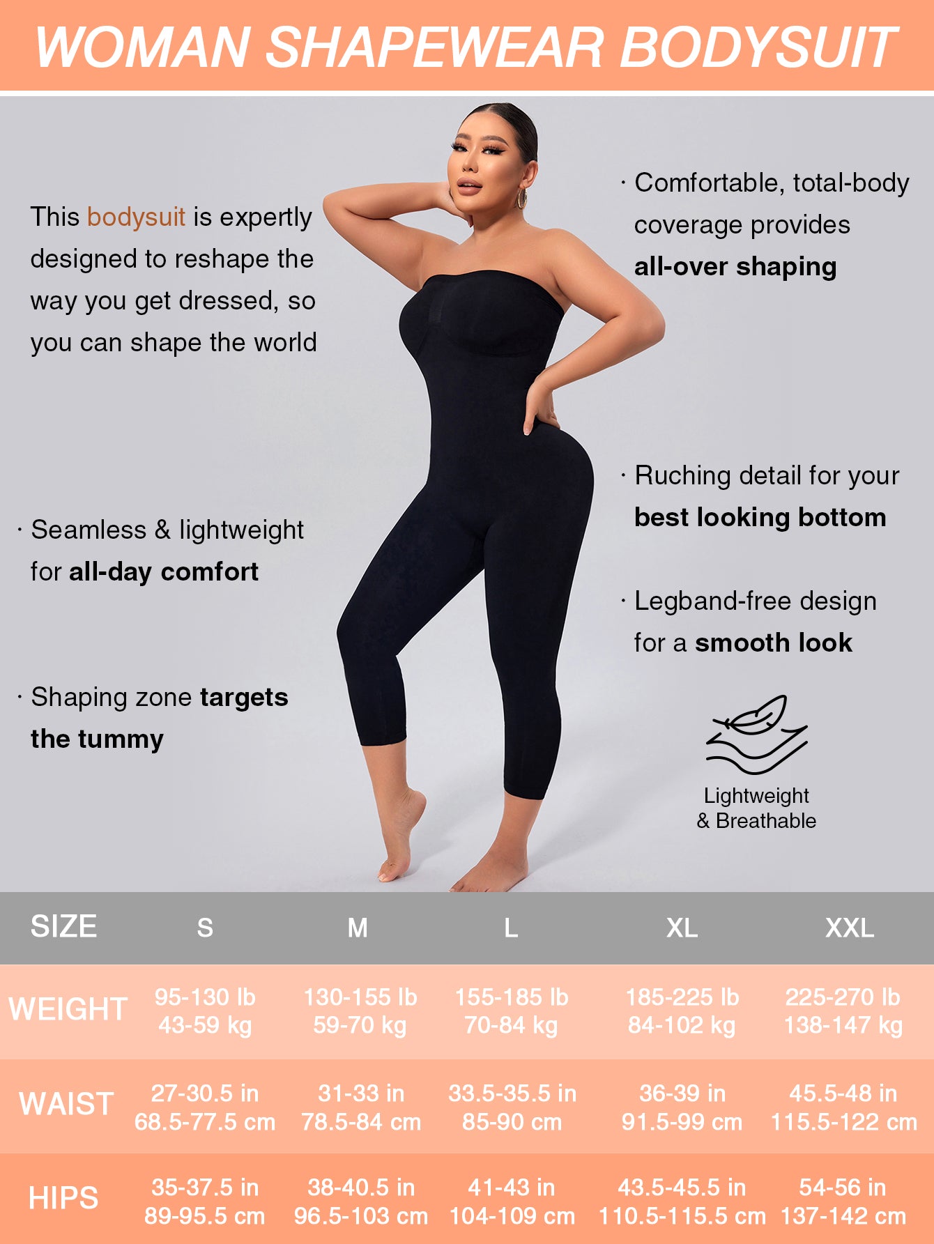 Off Shoulder Strapless Shapewear Bodysuit for Women Full Body Shaper Leggings