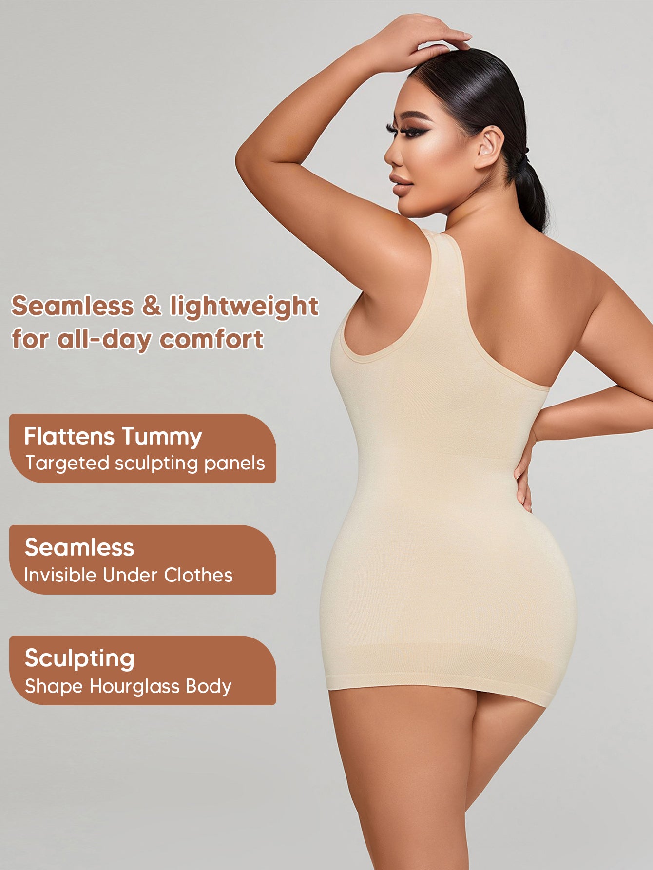 Sleeveless Shapewear Top One Shoulder Dress Slip Body Shaper Bodycon Mini Dresses