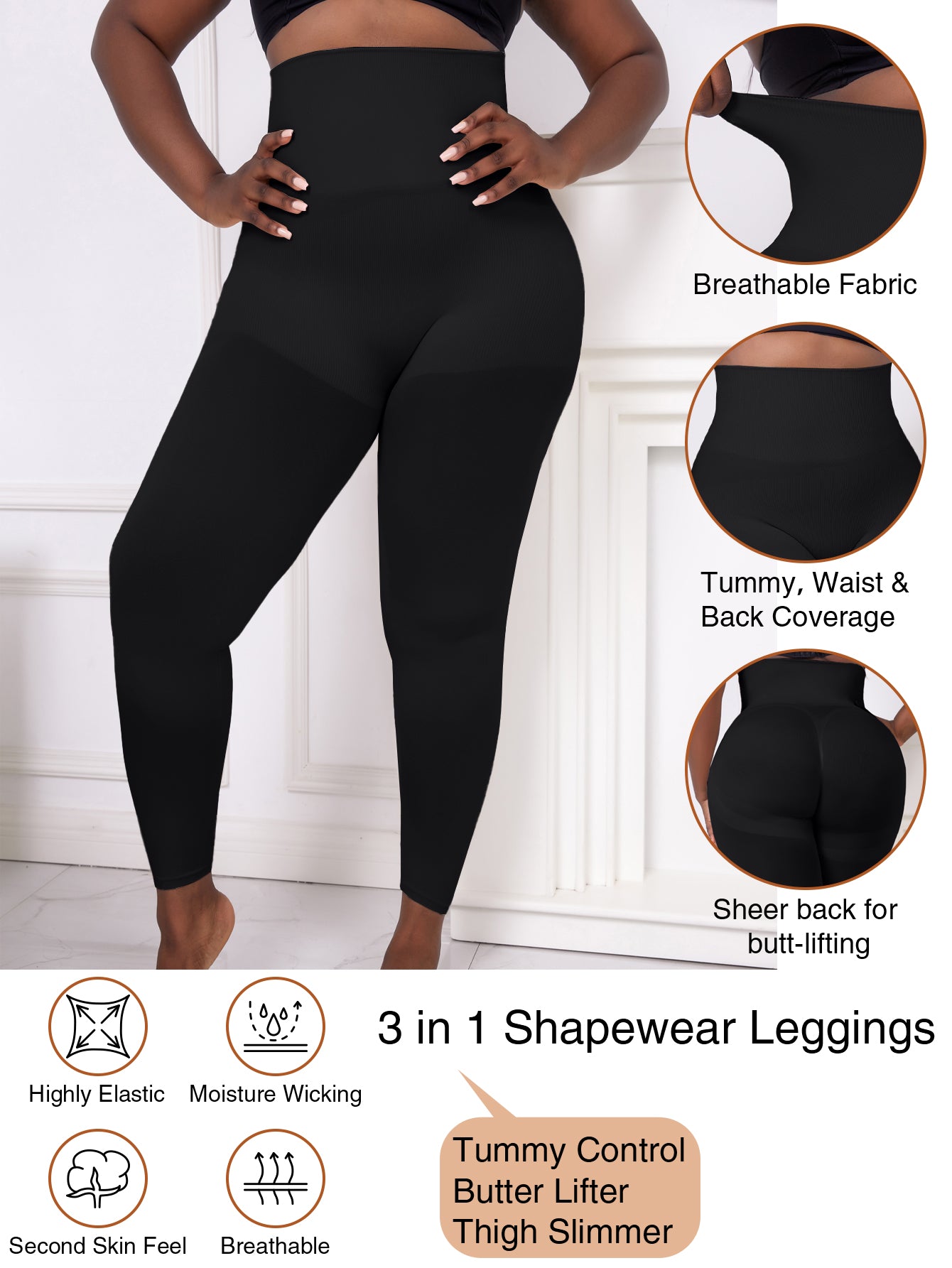 Hight Waist Tummy control butt-lift 3 in 1 Shapewear Leggings For Plus Size