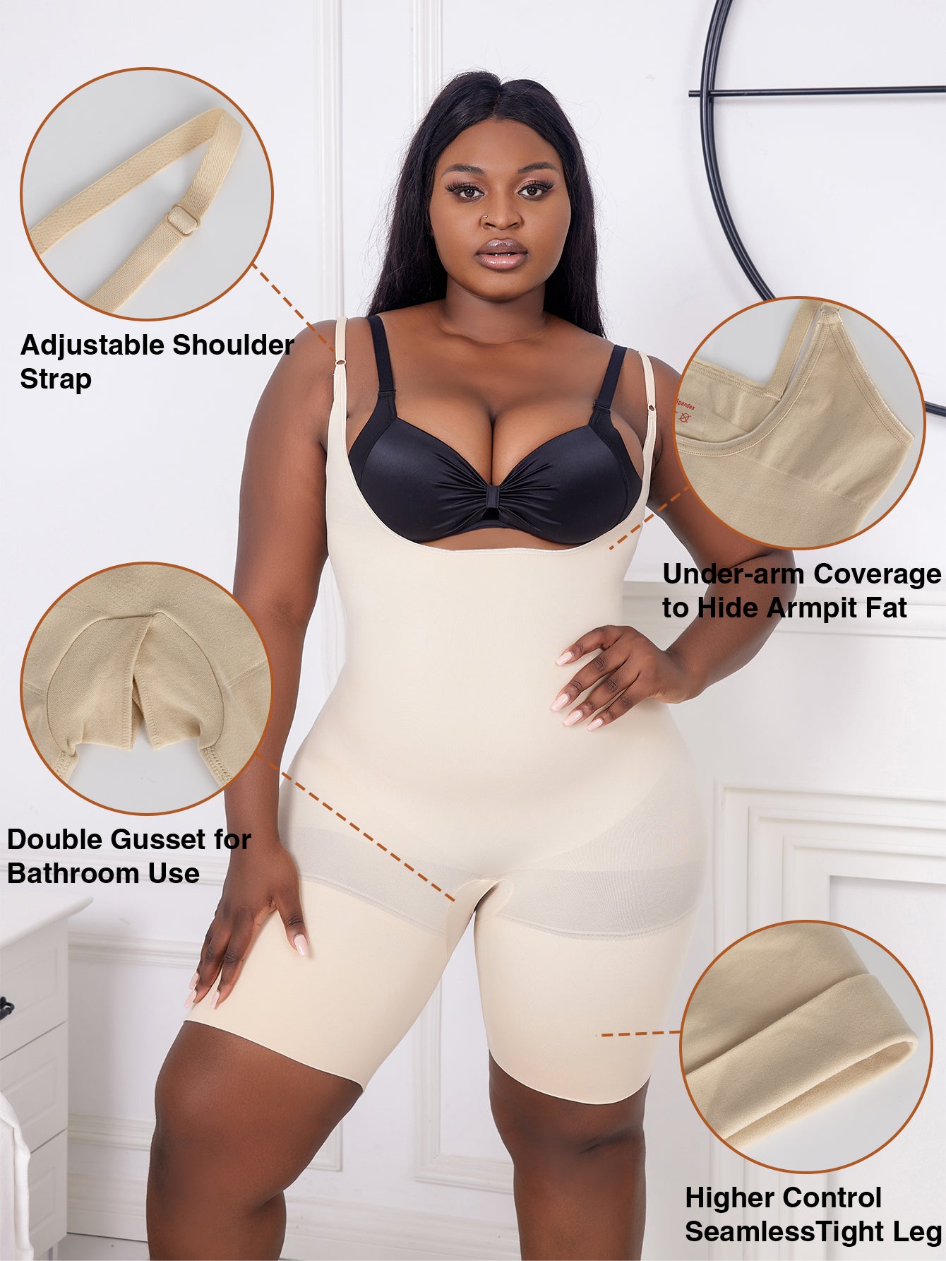 Open Bust Thigh Slimming Bodysuit Shaper  Plus Size Shapewear For Women