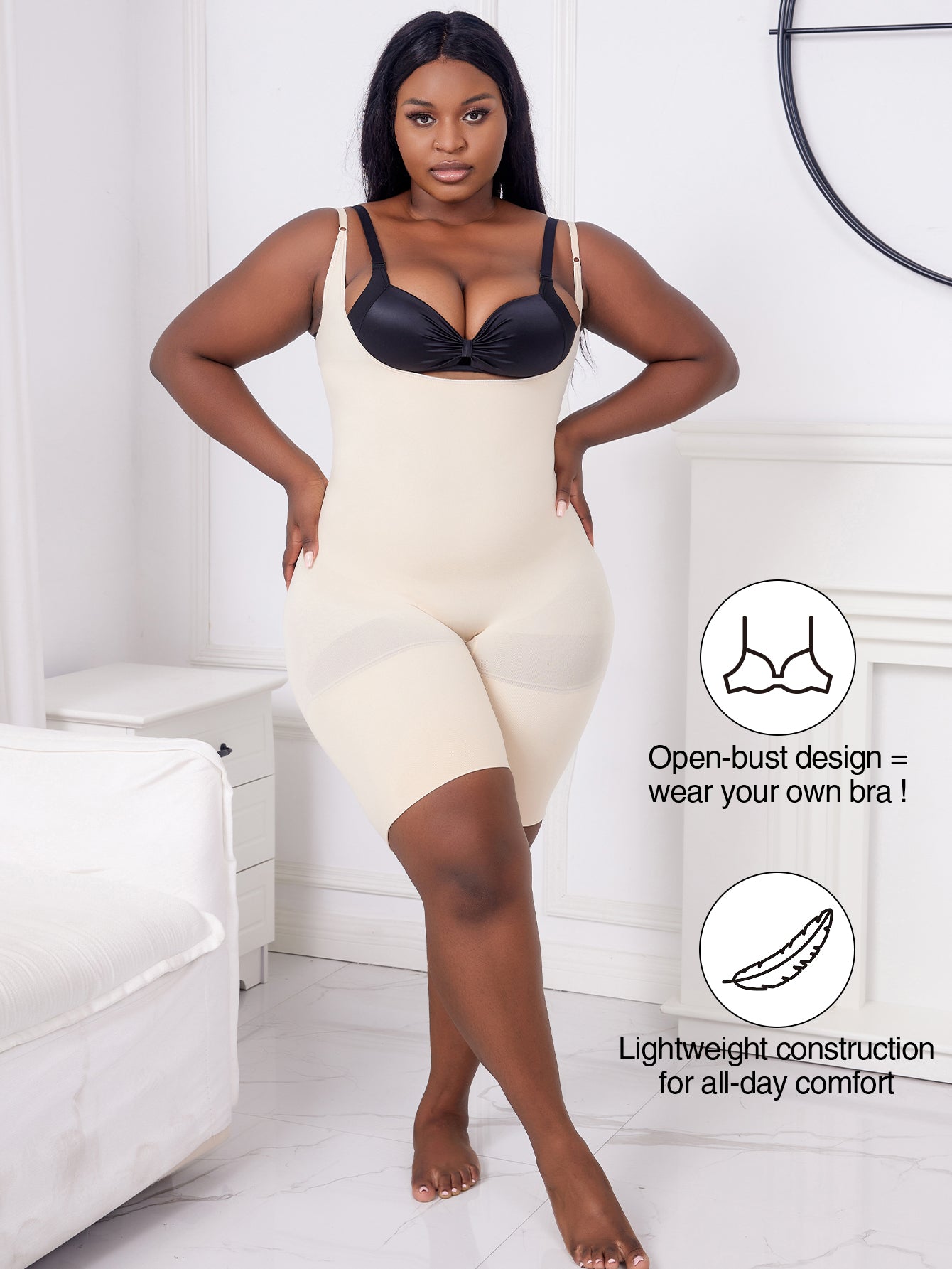 Open Bust Thigh Slimming Bodysuit Shaper  Plus Size Shapewear For Women