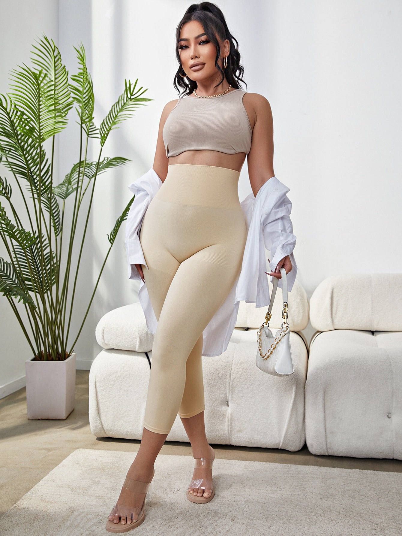 High waist tummy control leggings for women butt-lift shapewear capri