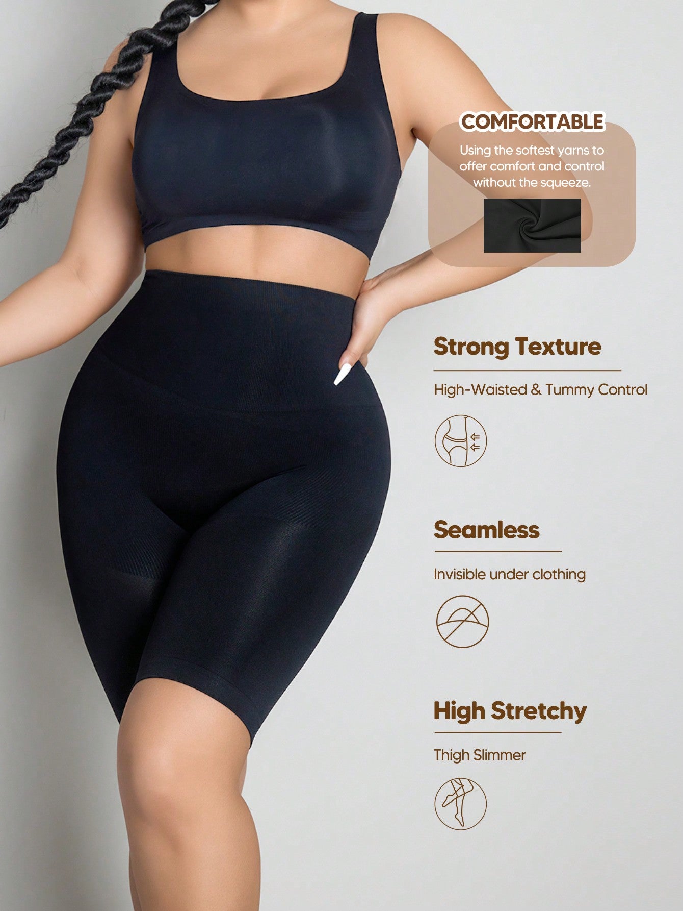 Tummy control 3 in 1 Seamless Mid-Thigh Shapewear Shorts