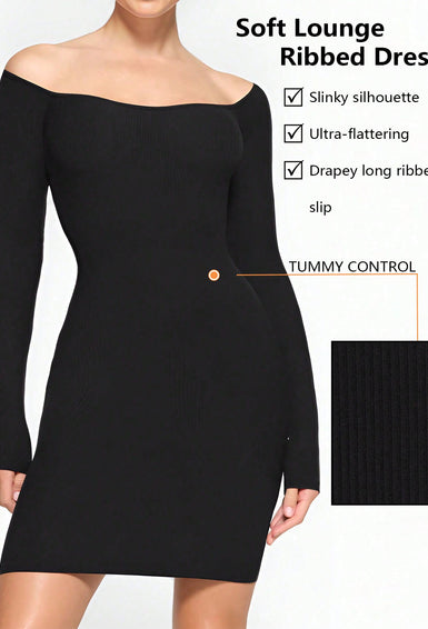 Women's Basic Off Shoulder Long Sleeve Bodycon Short Dress