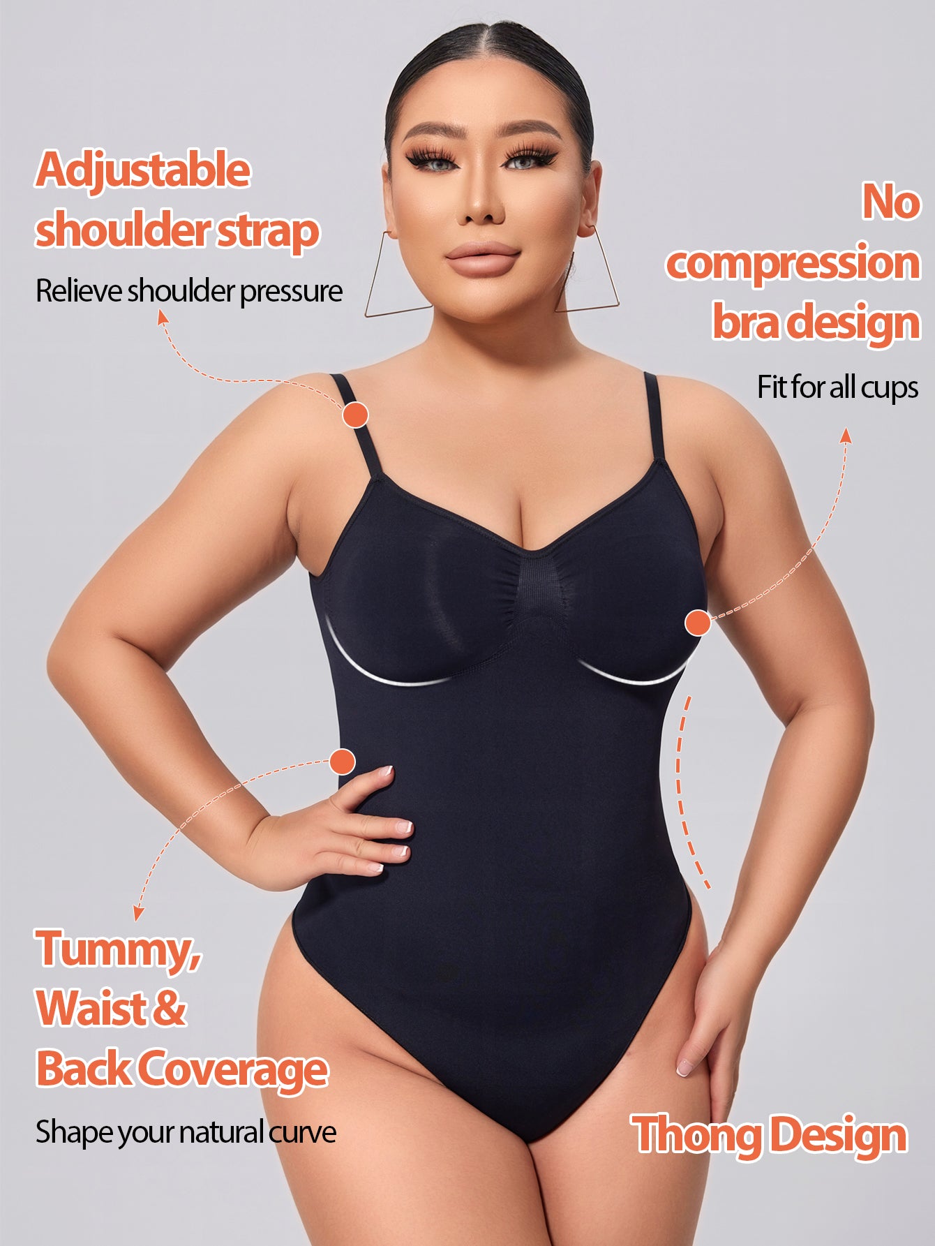 Backless Shapewear for Women Tummy Control Bodysuit Thong Low Back Body Shaper