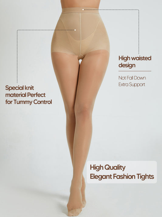 Women's Sheer Tights High Waist Tummy Control Stockings with Reinforced Toes