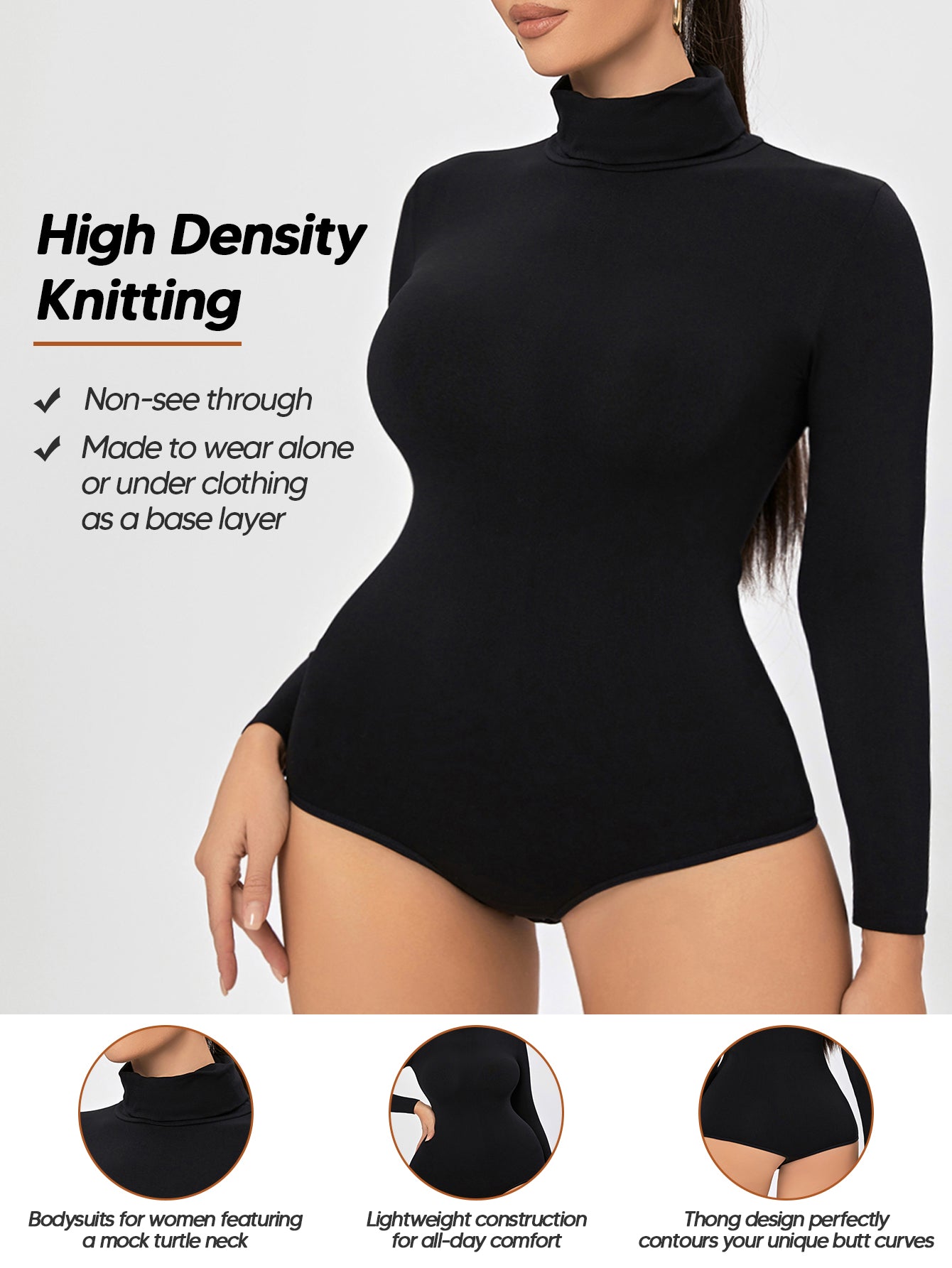 Long Sleeve Turtleneck Non- see through Seamless Jumpsuits