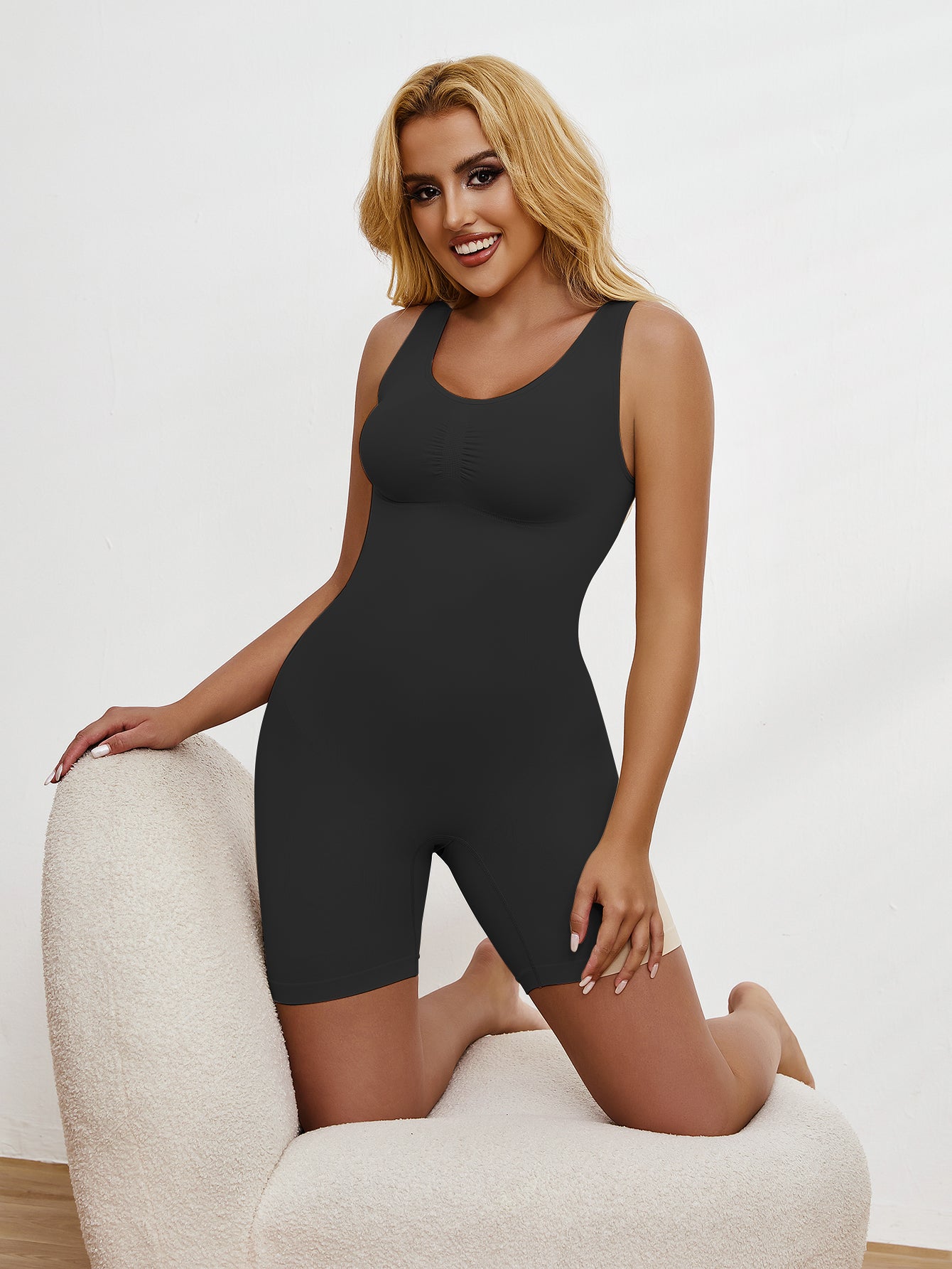 Mid-Thigh Bodysuit Tummy Control Shapewear Sleeveless Jumpsuits Tanks Tops