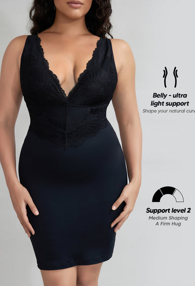 Lace Shapewear Dresses Deep V Neck Full Body Shaper Bodycon Mini Party Dresses