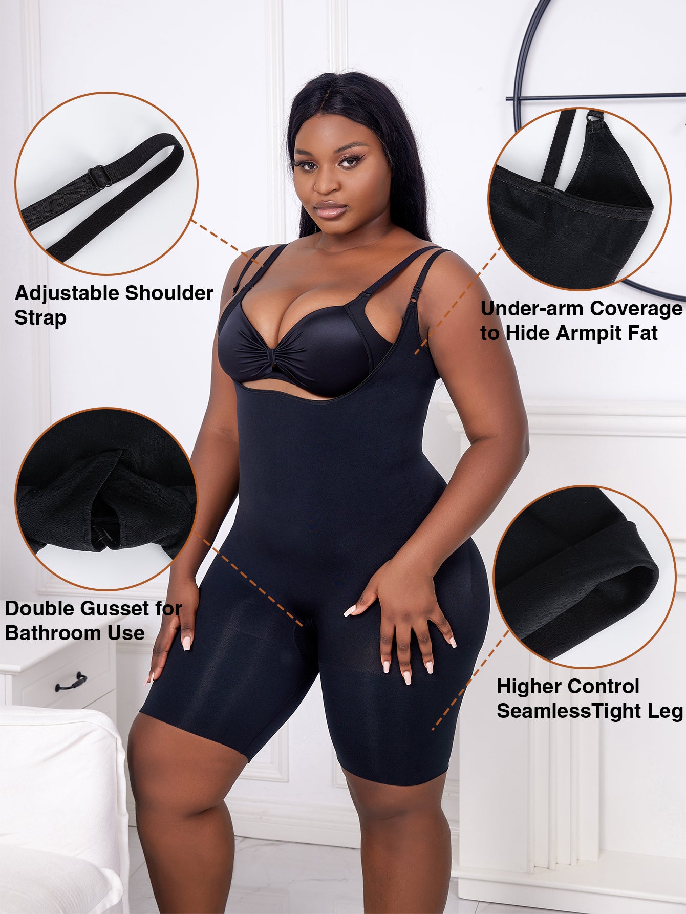 Open Bust Thigh Slimming Bodysuit Shaper  Plus Size Shapewear For Women