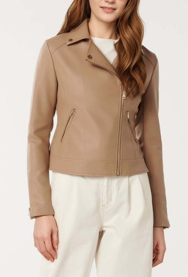 Womens PU Leather Jacket Casual Spring Fashion Motorcycle Bike Coat