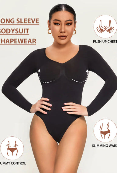 Long Sleeve Shapewear Bodysuit Tummy Control Slimming Body Suit for Womens