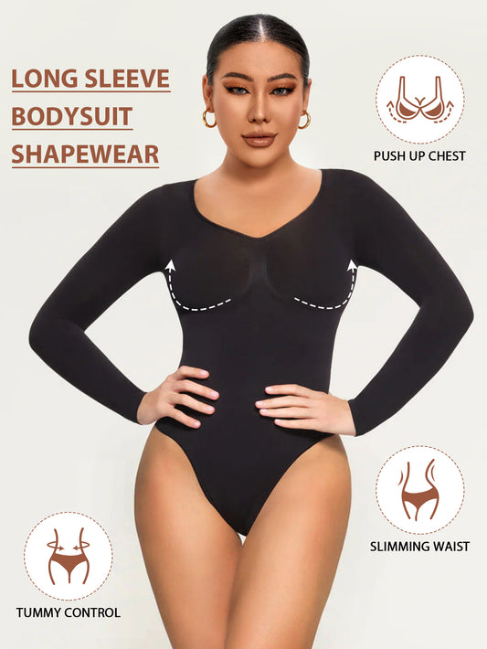 Long Sleeve Shapewear Bodysuit Tummy Control Slimming Body Suit for Womens