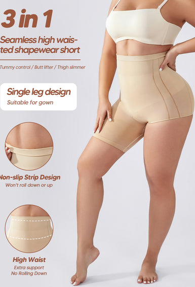 High Waisted Shapewear Shorts With Left Leg Exposed Solution For Under Dressed