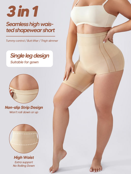 High Waisted Shapewear Shorts With Left Leg Exposed Solution For Under Dressed