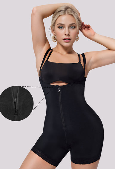 Open Bust Body Shaper with Zipper Crotch Waist Trainer Compression Bodysuit Shorts