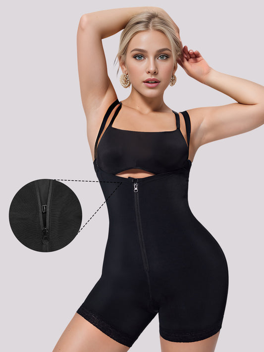 Open Bust Body Shaper with Zipper Crotch Waist Trainer Compression Bodysuit Shorts