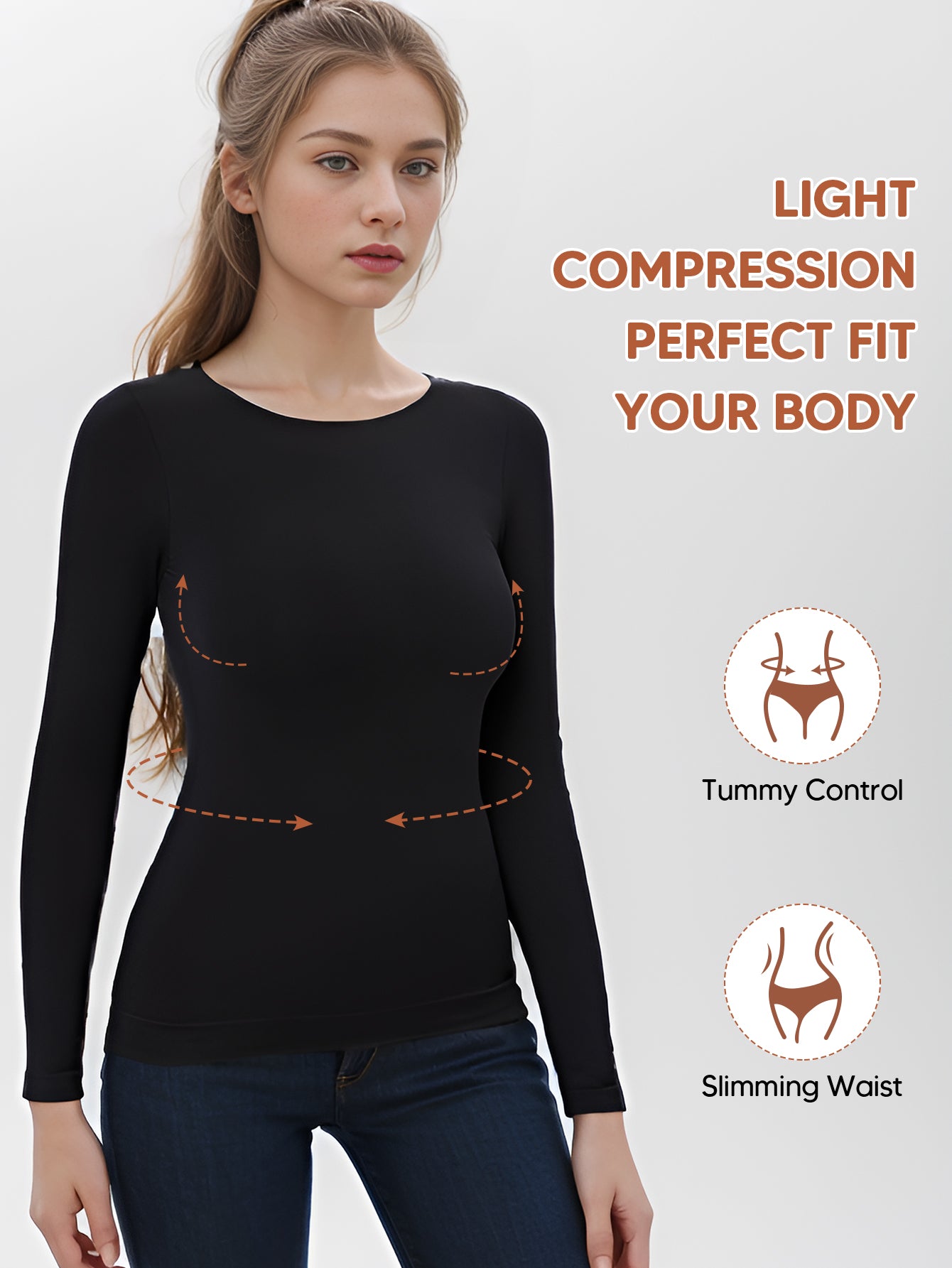 Thermal Crew Neck Sleeve Seamless Tops  Light Compression Base Layer