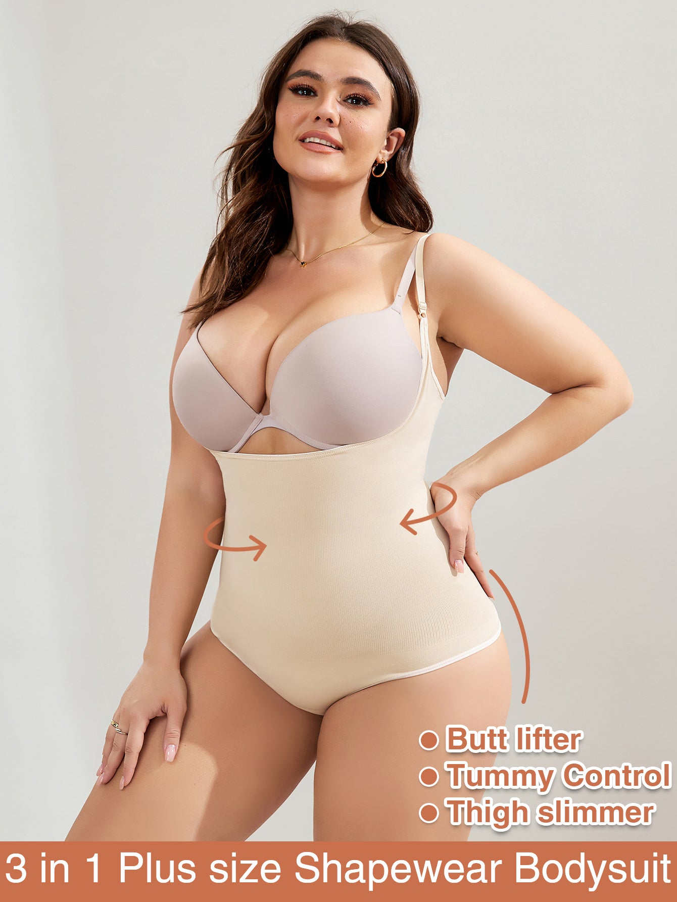 Ultra-Light Support Open Bust Seamless Shapewear Bodysuit for Plus Size